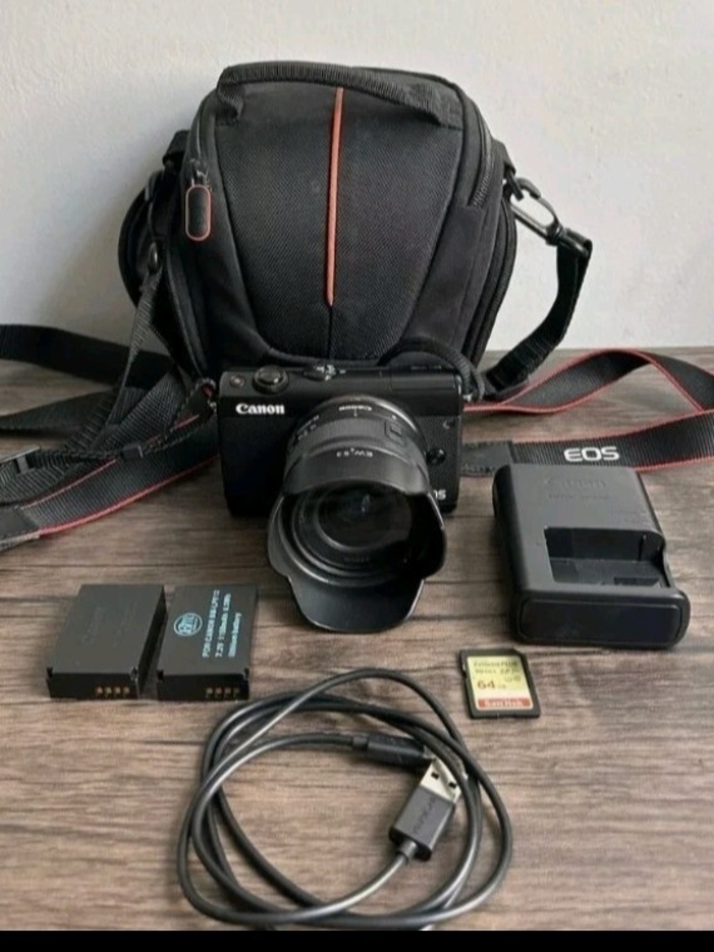Canon Black Mirrorless Camera with Lens, Charger and Accessories
